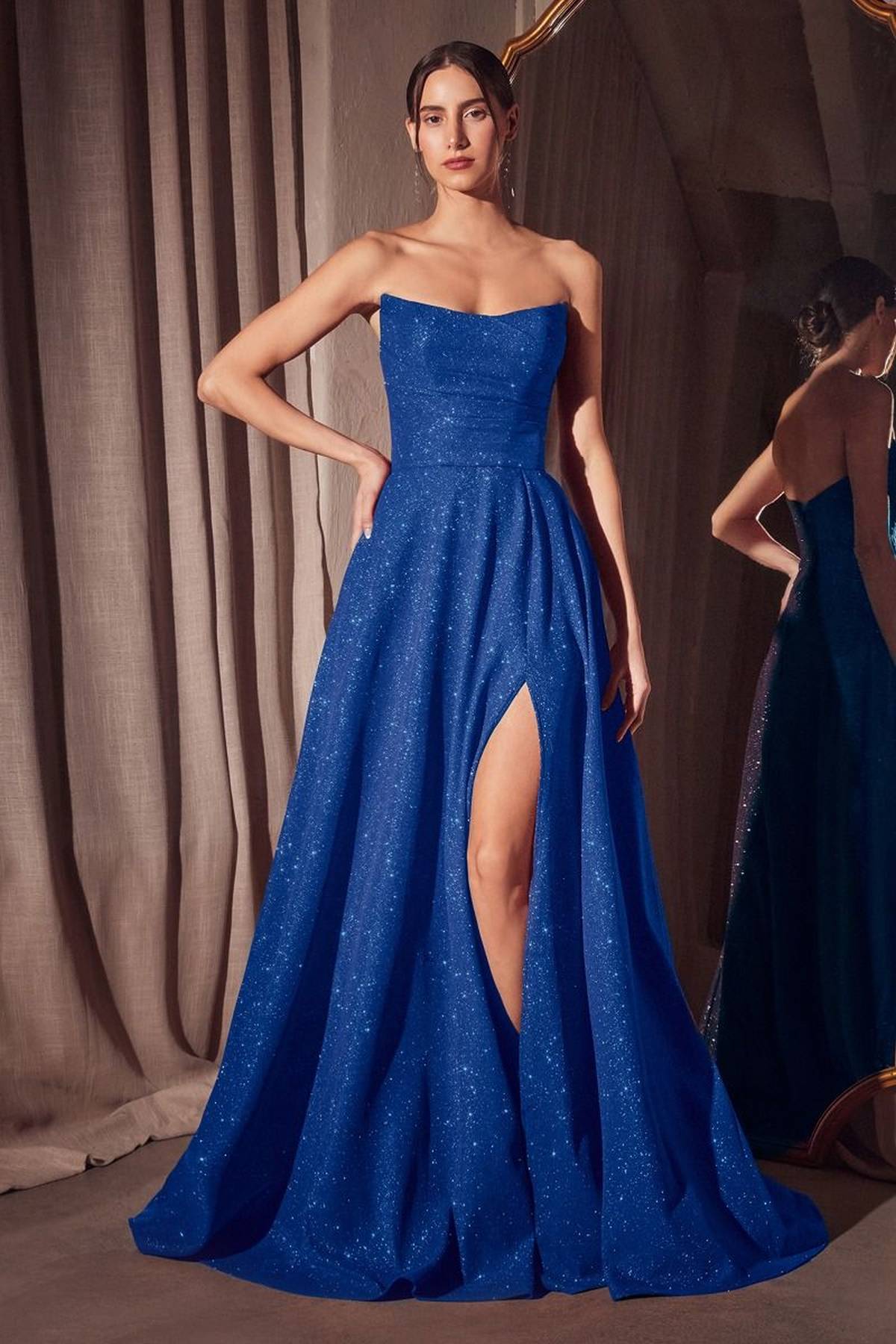 Strapless Glitter A-Line Gown