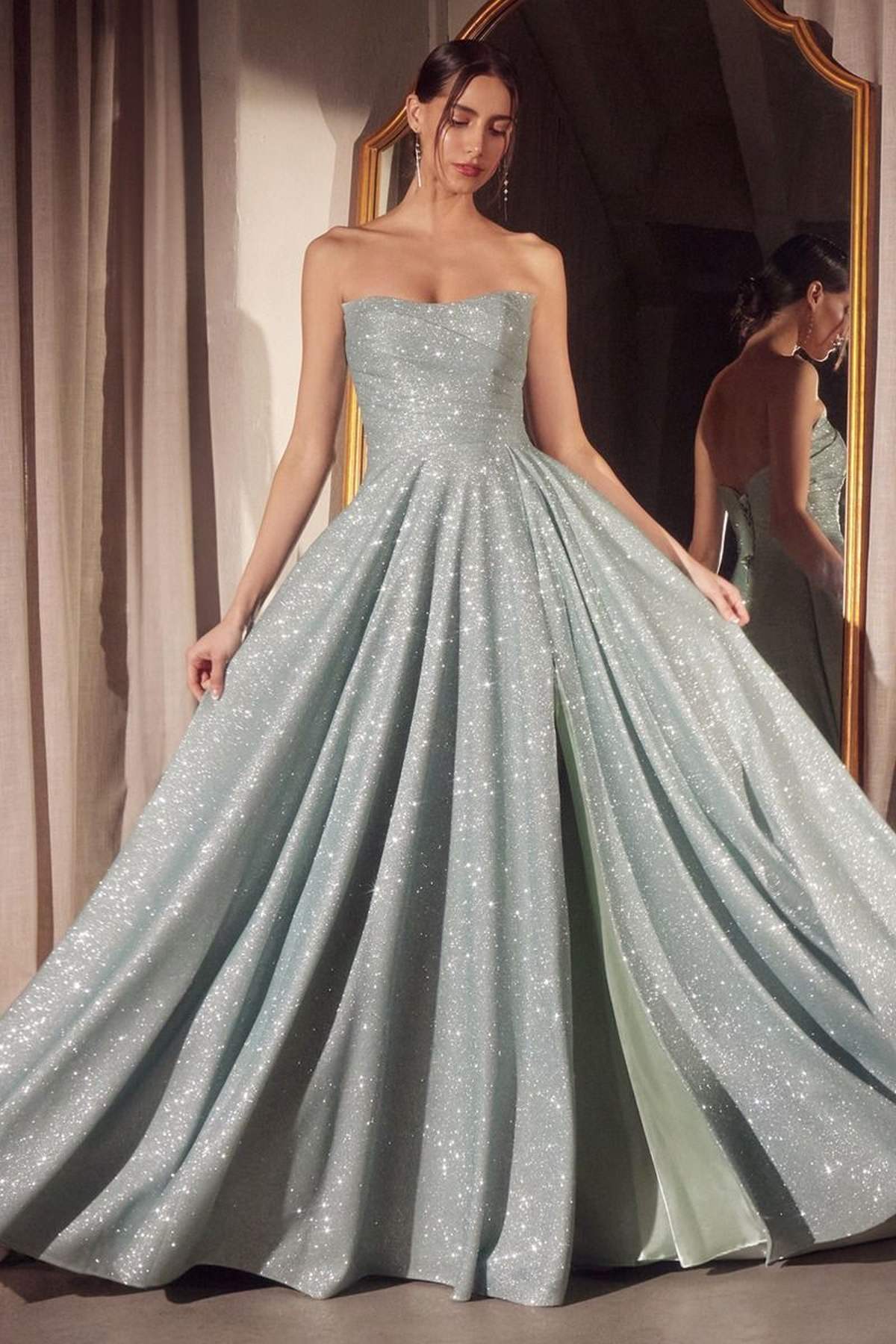 Strapless Glitter A-Line Gown