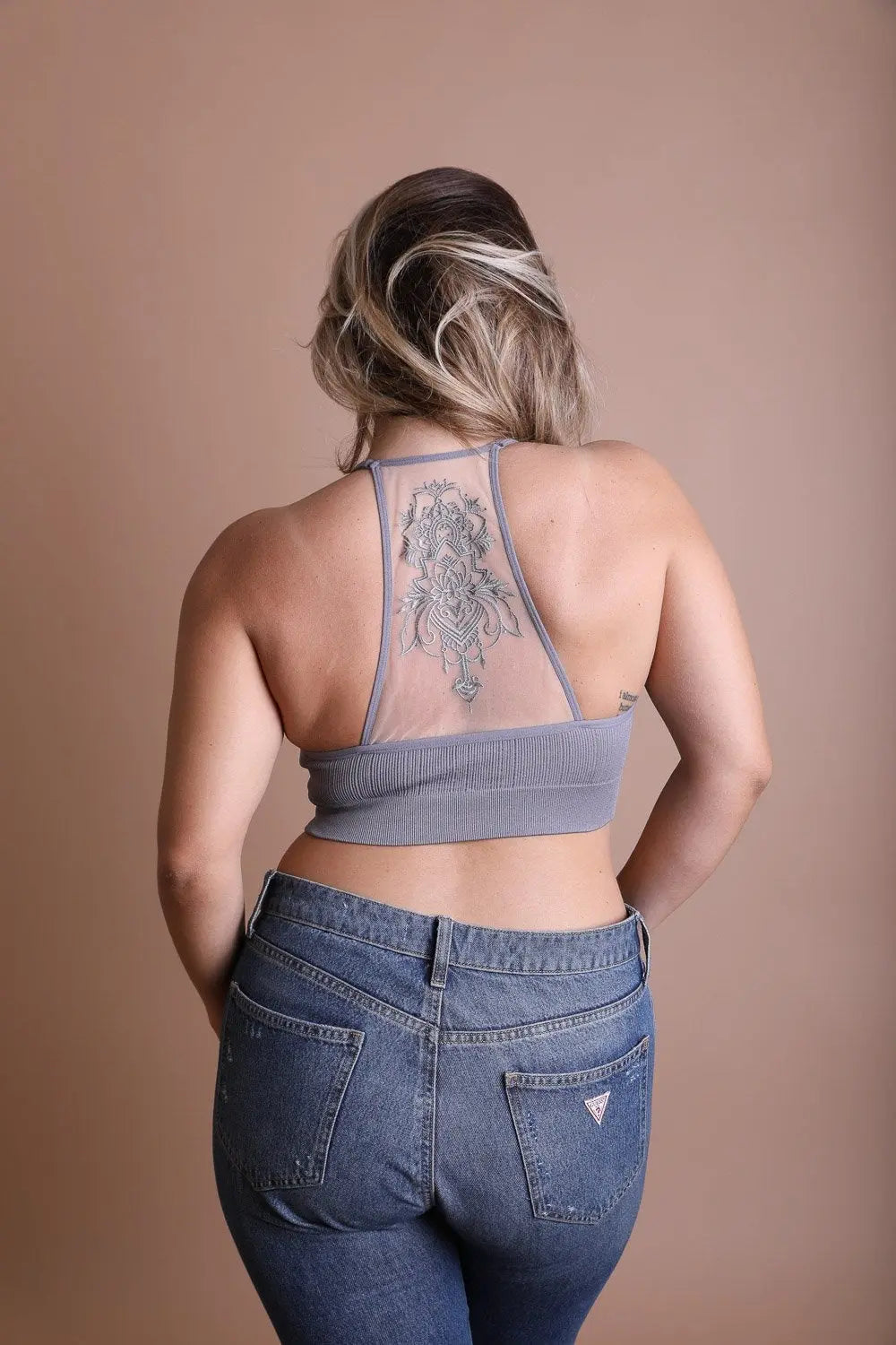 Tattoo Back Bralette – Seamless Design with Mesh Detail