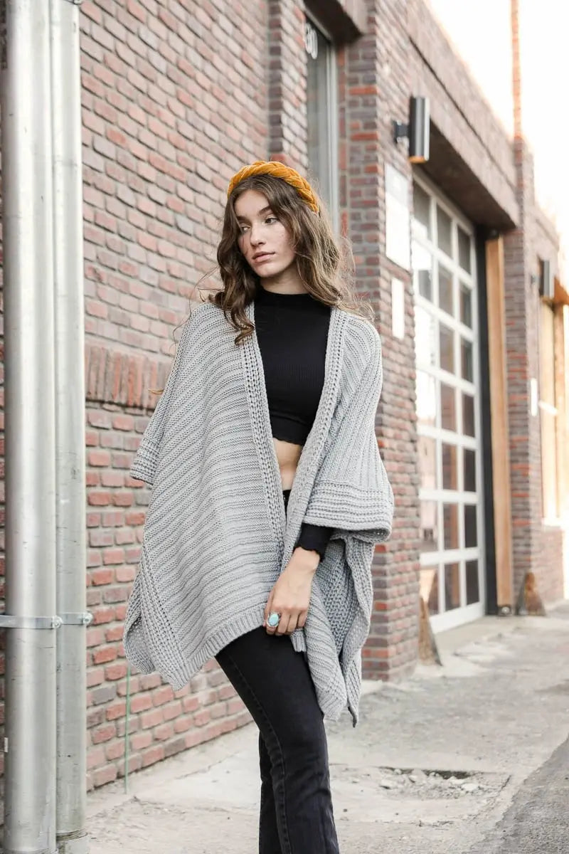 Ridged Texture Knit Ruana – Warm & Elegant Wrap