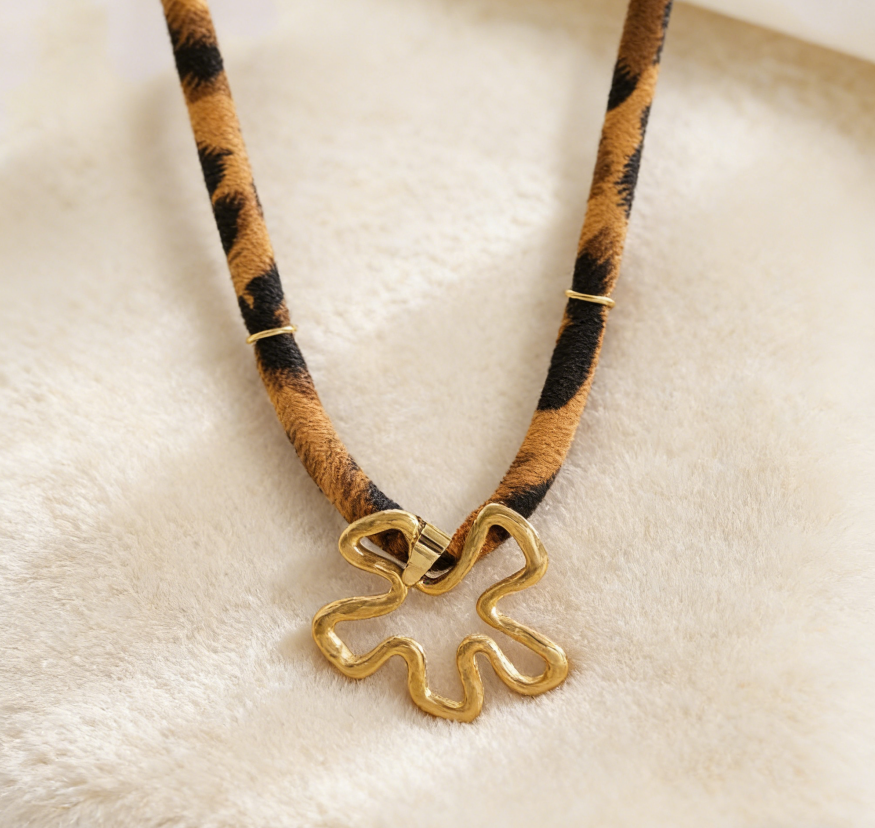 Leopard Print Ribbon Necklace